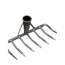 Solid rake old-fashioned iron rake household field rake farming tool agricultural wooden handle nine-tooth nail rake grass plowing