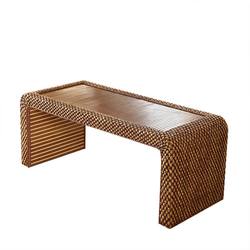 Library simple rattan balcony table and chair combination rectangular tatami coffee table bay window small table living room leisure drinking factory