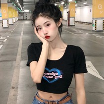 Short sleeve t-shirt womens coat 2021 summer new Korean print bm wind slim slim short base shirt ins tide