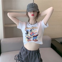 Cotton Short Sleeve T-Shirt Blouse 2021 Summer New Letter Print Slim High Waist Short base shirt