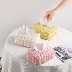 Soft cream puff cotton seersucker tissue box double-layer fabric tissue bag light luxury desktop storage car