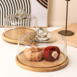 Birthday cake tray wooden display stand rotating covered transparent cake cover glass cover tasting dessert tray