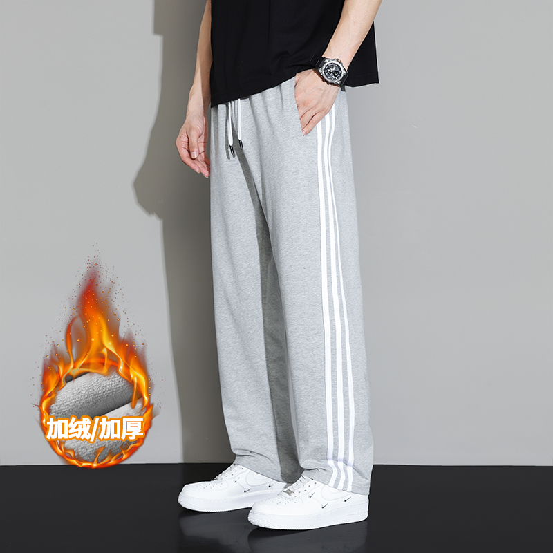 Pure Cotton Sweatpants Men's Spring Autumn New American Retro Three Bar Pants Male And Female Tide Cards Loose Straight Barrel Casual Movement-Taobao