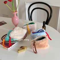 Homemade ins niche cute plush coin purse girl heart contrasting color storage bag portable card bag coin bag small bag