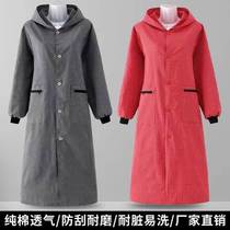 Autumn and winter new hooded smock cotton apron extra long work clothes kitchen cooking apron mens and womens