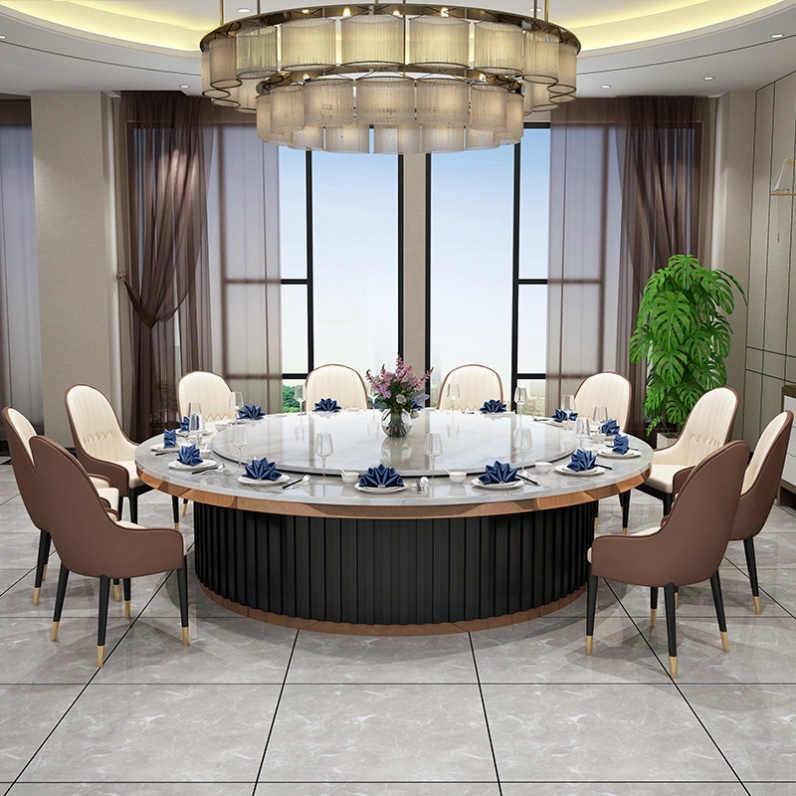 New Chinese Hotel Big Round Table Electric Dining Table And Chairs Hotel Restaurant Bag box Clubhouse solid wood rock plate turntable 15 people 20-Taobao