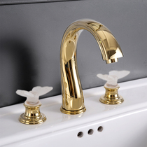 Butterfly European style light extravagant brass crystal three-hole face basin tap antique hot and cold tap acrylic double handlebar single