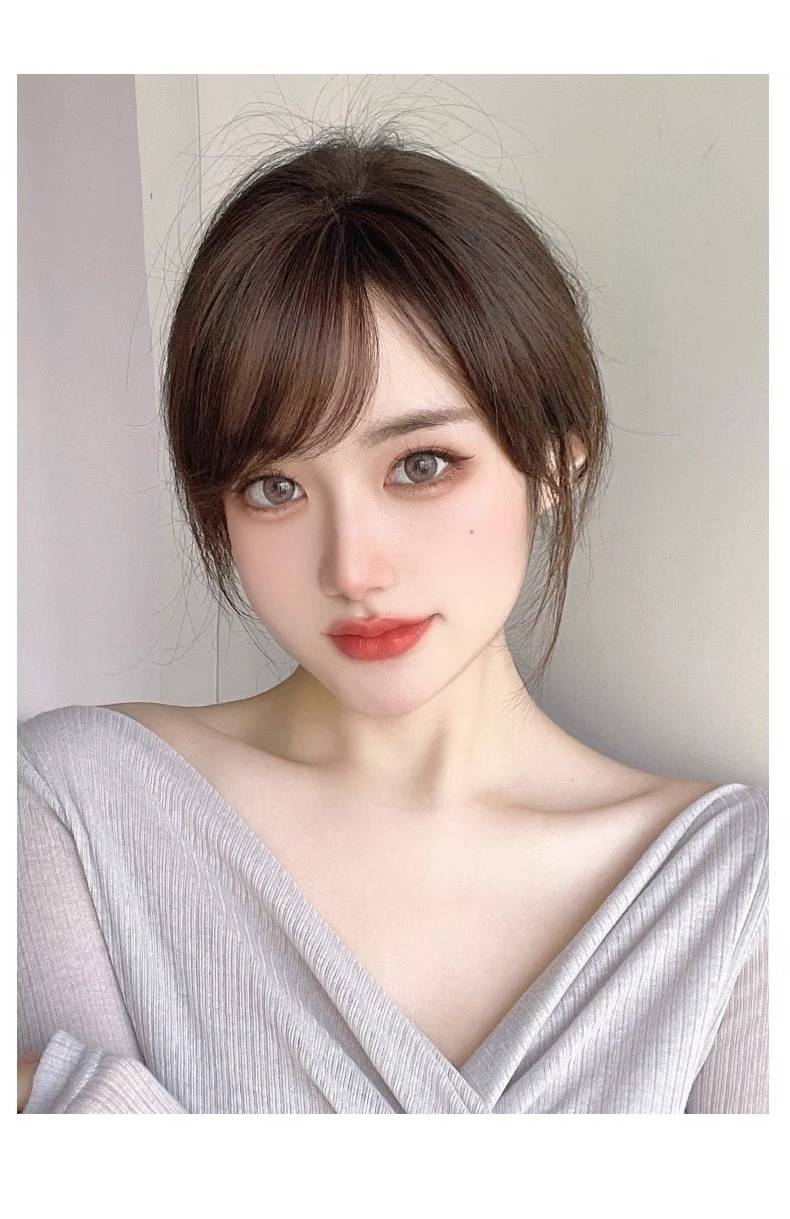 真发斜刘海假发女真人发丝自然前额流海网红假刘海发片无痕留海贴