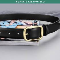 Womens Genuine Leather Pin Buckle Belt Gold Buckle Simple Fashion Korean Ten Hole Belt Womens Versatile Style Trouser Belt Waistband