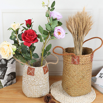Seagrass flower basket rattan hand-woven flower arrangement hand-woven dried flower barley storage fake flower living room ornaments decorative flower