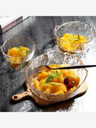 Thickened hammered gold edge glass salad bowl Nordic style transparent tableware set dessert bowl plate glass bowl