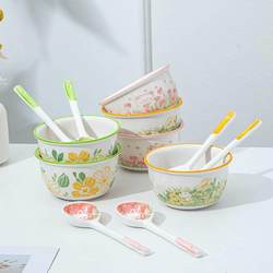 Bowl ins high-looking household Chaozhou ceramic bowl set small fresh dessert bowl children's rice bowl rice spoon set