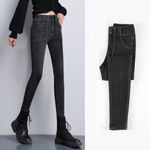 The high-waist jeans girl's new elasticity in the spring and autumn of 2022 is thin and brush pencils with black pants