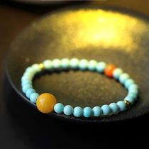 Original Mine Green Pine Stone Single Circle Buddha Beads Handstring 5mm Left Right Original DIY Matching Nectar Wax Ornament Female Bracelet Brief