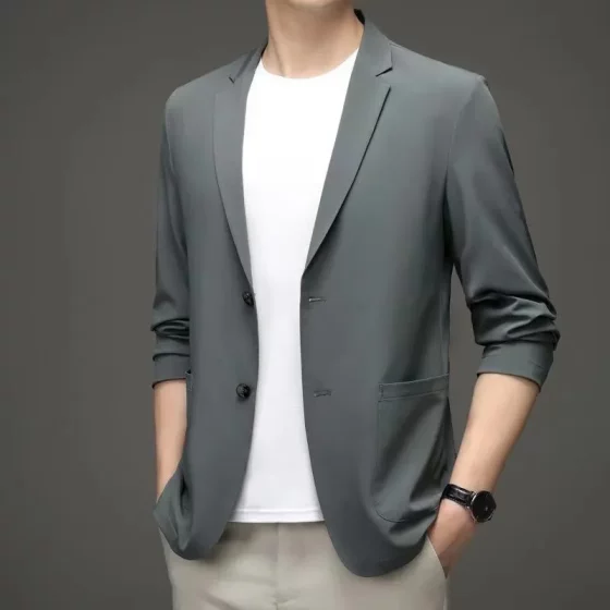 Summer men's leisure small suit ice silk thin single Western business top new solid color sunscreen suit male Summer men's leisure small suit ice silk thin single Western business top new solid color sunscreen suit male