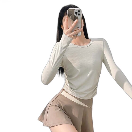 가을 통기성 슬림 허리 껴안는 요가 정장 긴 슬리브에 새로운 슬림 스포츠 피트니스 요가 탑 가을 통기성 슬림 허리 껴안는 요가 정장 긴 슬리브에 새로운 슬림 스포츠 피트니스 요가 탑