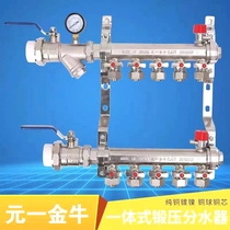 Floor heating water distributor thickened all-copper integrated household large flow heating water distributor 456-way