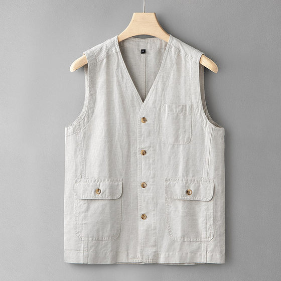 Spot fashion retro linen cardigan vest men spring and autumn V-neck outdoor fishing vest men's sesame horse
Spot fashion retro linen cardigan vest men spring and autumn V-neck outdoor fishing vest men's sesame horse
