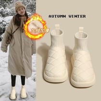 Warm white snow boots cotton shoes for women 2023 new winter velvet thickened milk snow cotton bread shoes for women