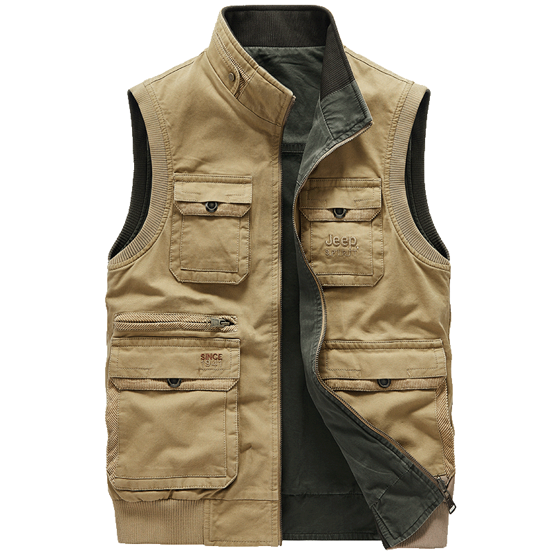JEEP Jeep pure cotton double-sided workwear vest men loose multi-pocket men stand collar photography vest horse clip men
JEEP Jeep pure cotton double-sided workwear vest men loose multi-pocket men stand collar photography vest horse clip men