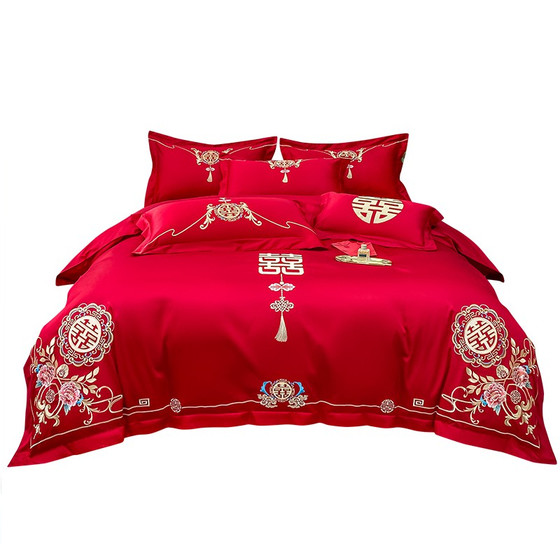 Luxury Chinese-style embroidered cotton wedding four-piece set big red sheet quilt cover wedding bedding
Luxury Chinese-style embroidered cotton wedding four-piece set big red sheet quilt cover wedding bedding