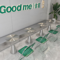 Stainless steel table and chair combination milk tea shop cafe bar table transparent acrylic chair industrial style small round table customization