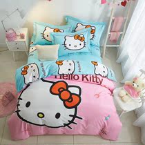 Children ktcat four-piece Princess wind three-piece cotton girl princess bed autumn and winter grinding sheets quilt cover