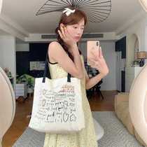 Japanese and Korean canvas bags for women versatile large-capacity embroidered printed portable shoulder bag student class bag