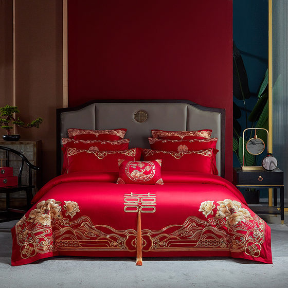 80 wedding four-piece set of cotton big red embroidery dragon and phoenix wedding bedding high-end multi-piece set
80 wedding four-piece set of cotton big red embroidery dragon and phoenix wedding bedding high-end multi-piece set