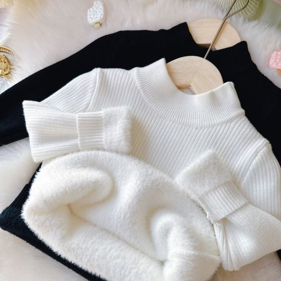 Children's integrated fluff sweater autumn round neck winter girls pullover base G shirt plus velvet boys sweater base shirt plus Children's integrated fluff sweater autumn round neck winter girls pullover base G shirt plus velvet boys sweater base shirt plus