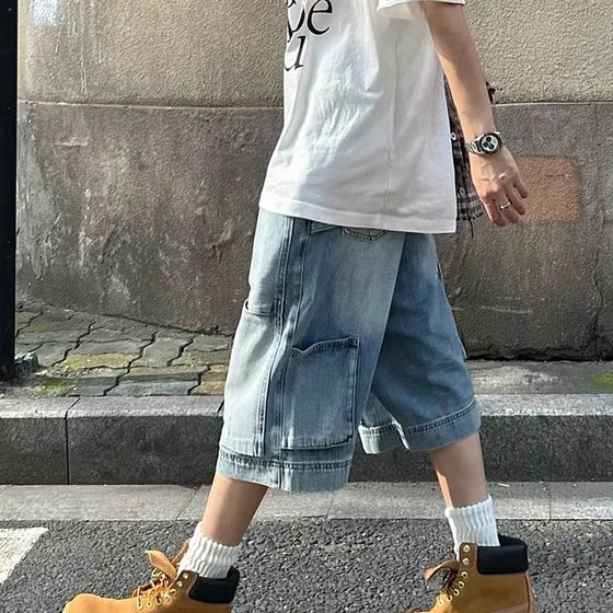 American high street denim shorts men's summer hiphopE work pants loose men's straight mid-pants seven-point
American high street denim shorts men's summer hiphopE work pants loose men's straight mid-pants seven-point