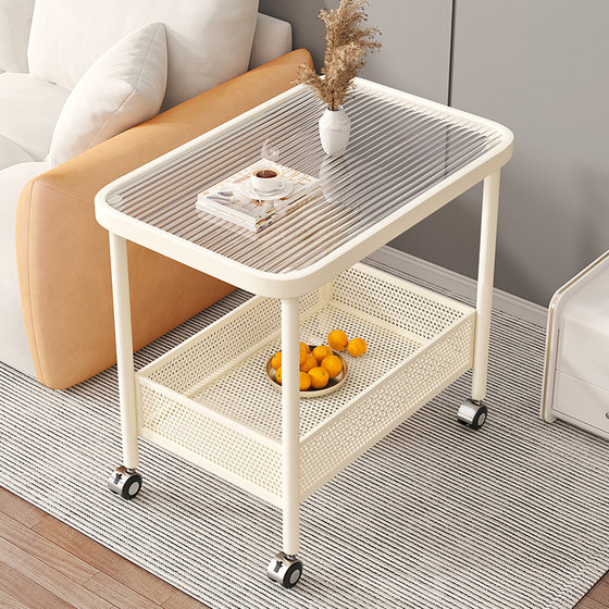 Movable sofa side h cart creative side cabinet storage rack glass small coffee table table living room snacks Movable sofa side h cart creative side cabinet storage rack glass small coffee table table living room snacks