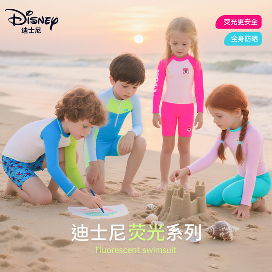 Disney 2025 new children's swimsuit fluorescent color long sleeve trousers sun protection boys and girls beach swimming suits Disney 2025 new children's swimsuit fluorescent color long sleeve trousers sun protection boys and girls beach swimming suits