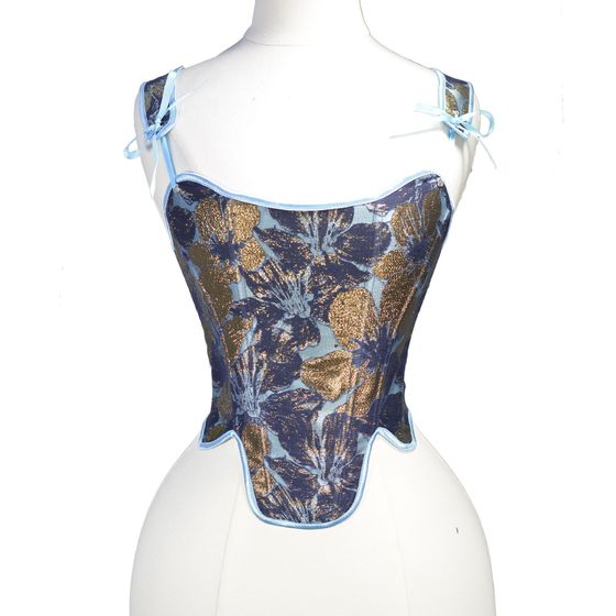 377 new gold dark blue orchid rear strap French palace shoulder strap retro style versatile corset fish bone bracelet 377 new gold dark blue orchid rear strap French palace shoulder strap retro style versatile corset fish bone bracelet