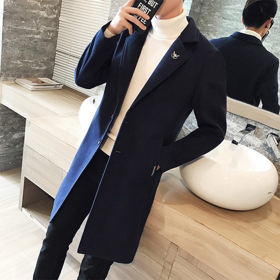 Men's windbreaker mid-length autumn and winter Korean style handsome trendy slim Ni H-zi coat 2021 new woolen coat Men's windbreaker mid-length autumn and winter Korean style handsome trendy slim Ni H-zi coat 2021 new woolen coat