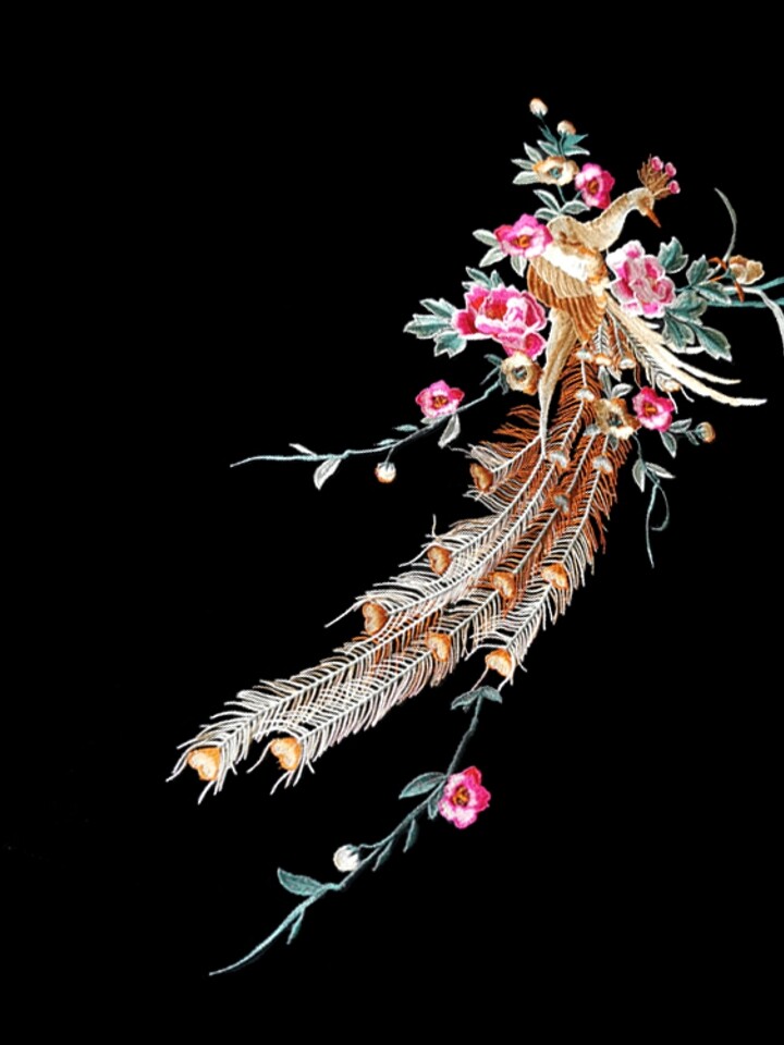 三千云锦刺绣凤凰牡丹布贴