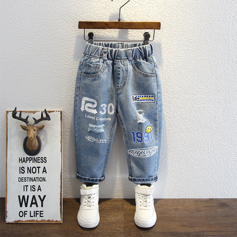 Boys jeans spring and autumn 2021 spring and autumn children's pants Baby spring boys loose pants Korean version of the tide