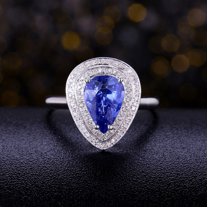 25ct天然蓝宝石镶0.26ct钻石戒指 意禄珠宝 l1698