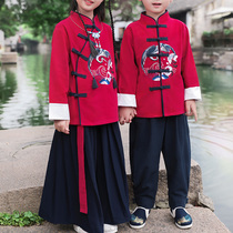 New Years Day primary school chorus performance Hanfu girl spring and autumn skirt long sleeve red childrens costume male Chinese style