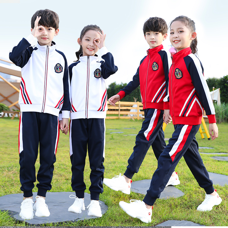 New Primary School Students Class uniforms Red Spring and Autumn Season Games School uniforms Opening Entrance Costume Gymnastics group to serve white