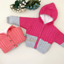 Moisturizing male and female baby Winter gush thickened sweater jacket Childrens cotton Line jacket Even hat out for winter clothing