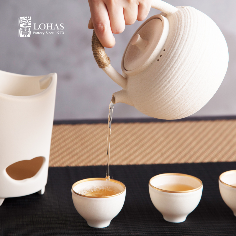 Taiwan lupao ceramic tea set girder Diao'm earthen POTS a integrated hot pot of boiled tea is not easy to crack