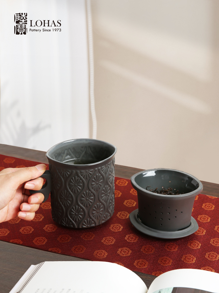 Lubao Flagship Store Ceramic Cup Oval Cup with Cover Personality Office Tea Drinking Cup with Tea Grid Ceramic Cup Drinking Cup