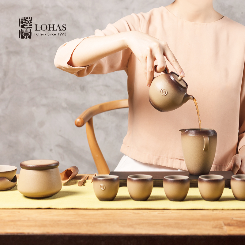 Lupao ceramic tea table of humanities 】 【 kung fu tea set tong qu earth glaze holiday gifts of new Chinese style