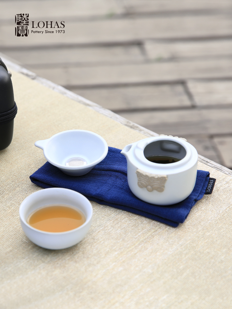 Lubao Ceramic Tea Set Spring and Autumn Hand Wash Quick Cup Travel Tea Ware Outdoor One Pot One Cup with Tea Filter Easy-to-Use Teapot