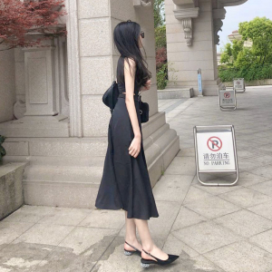 Hanging neck temperament split open waist elegant dress good quality summer