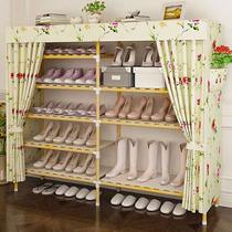 Shoe rack shoe cabinet simple solid wood dust-proof plastic Oxford cloth shoe cabinet stainless steel multi-layer Wood Wood shoe rack