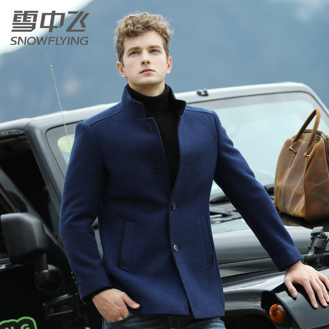 Men's wear in snow autumn winter men's woolen coat business casual suit collar medium length grey wool coat Men's wear in snow autumn winter men's woolen coat business casual suit collar medium length grey wool coat