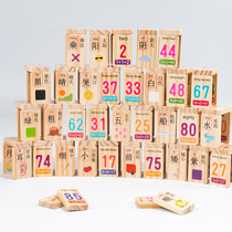 Childrens wood early education animal shape Chinese character number cognition 100 pieces of dominoes building block educational toy