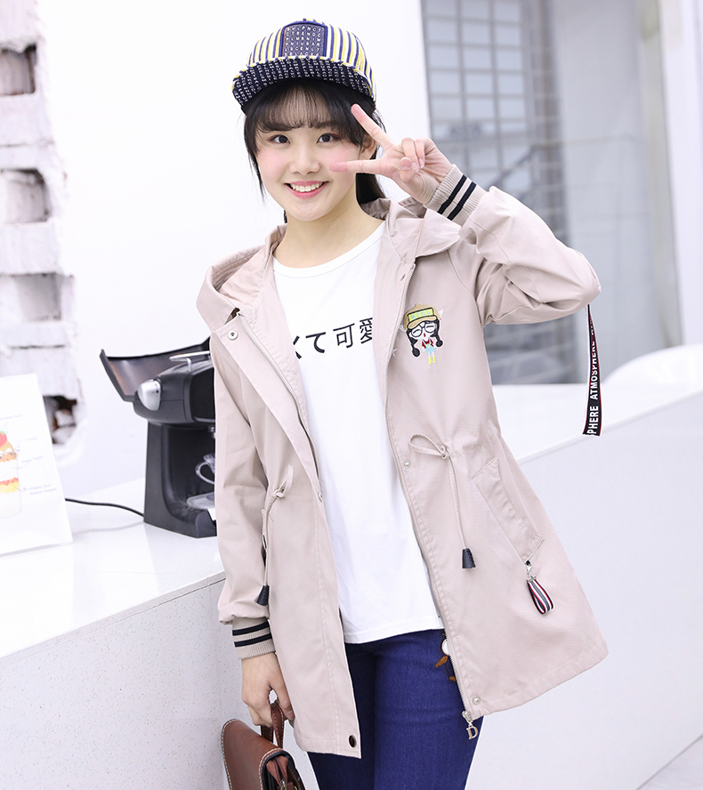 少女春装外套学院风2018新款韩版宽松潮初中女学生风衣春秋中长款_7折